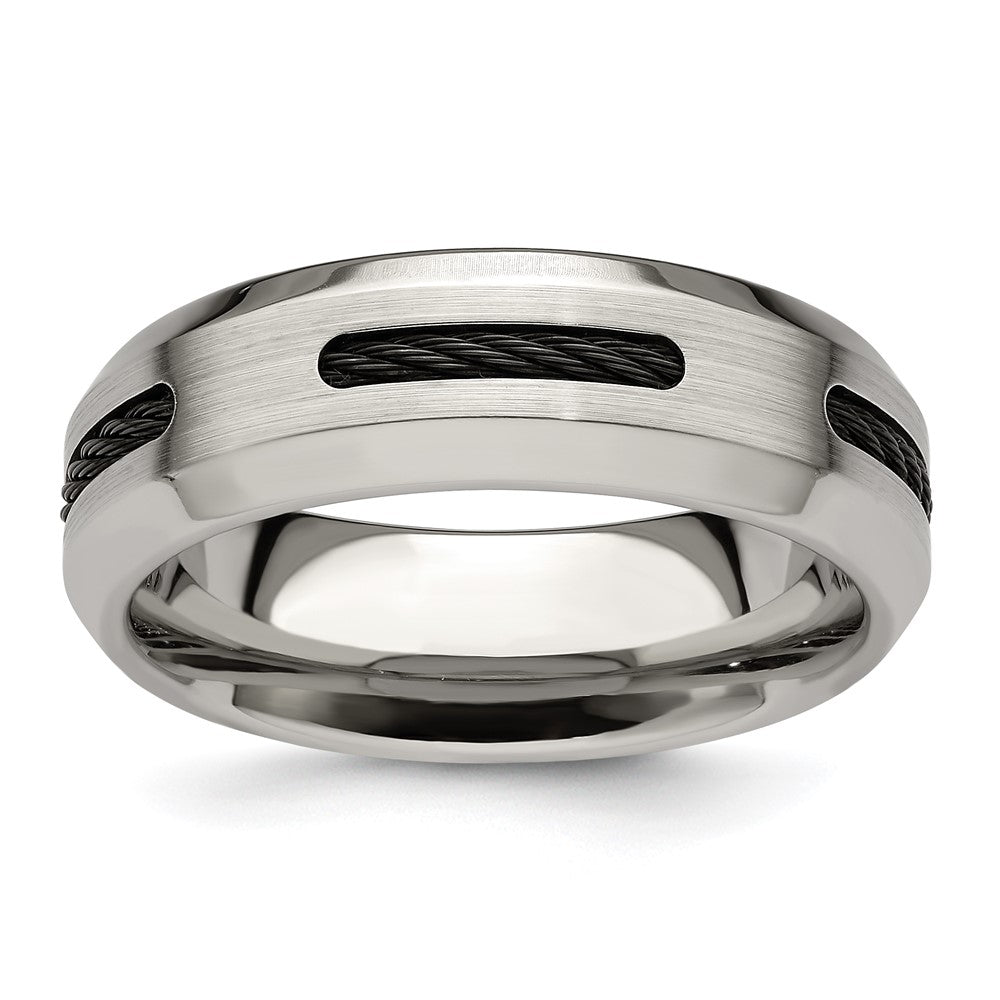 Edward Mirell Brushed/Polished Cobalt with Black Cable Accent 7mm Band
