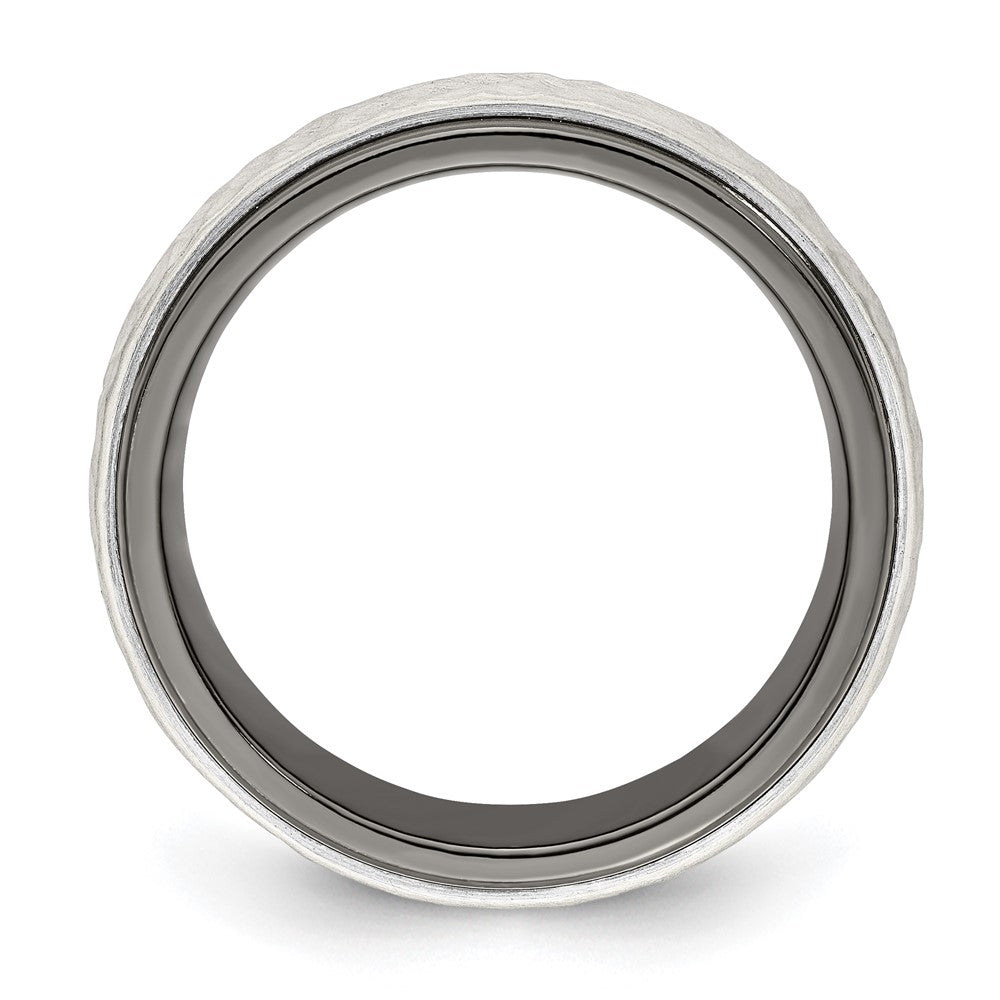 Edward Mirell Black Ti with Hammered Argentium Sterling Silver Center Step Edge 8mm Band
