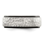 Edward Mirell Black Ti with Hammered Argentium Sterling Silver Center Step Edge 8mm Band