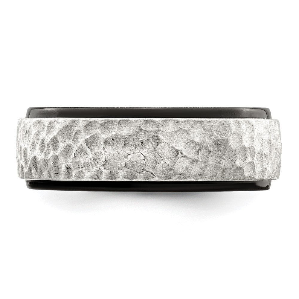 Edward Mirell Black Ti with Hammered Argentium Sterling Silver Center Step Edge 8mm Band
