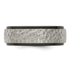 Edward Mirell Black Ti with Hammered Argentium Sterling Silver Center Step Edge 8mm Band