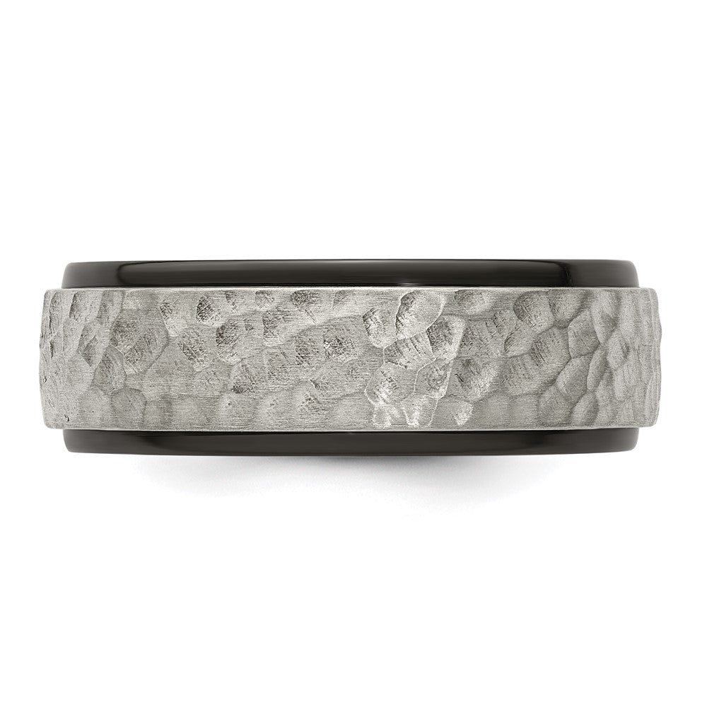 Edward Mirell Black Ti with Hammered Argentium Sterling Silver Center Step Edge 8mm Band