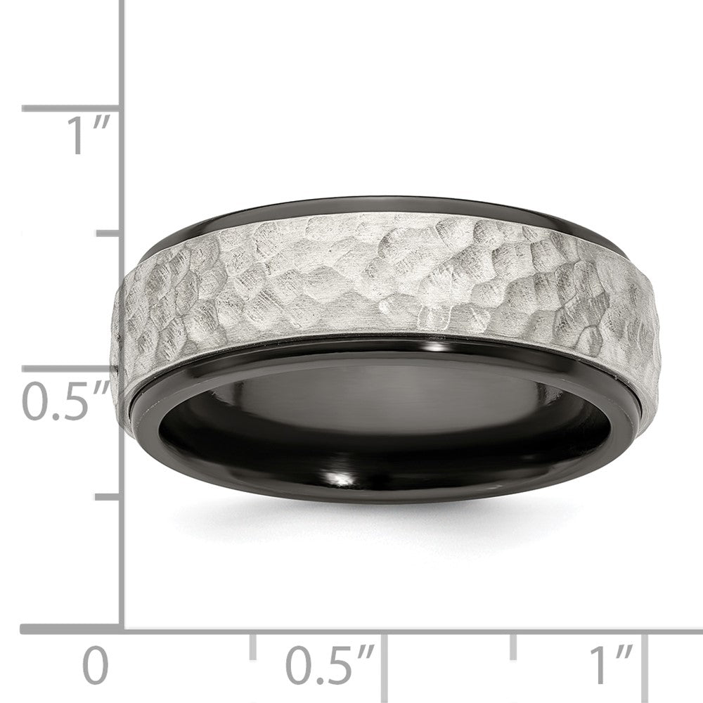 Edward Mirell Black Ti with Hammered Argentium Sterling Silver Center Step Edge 8mm Band