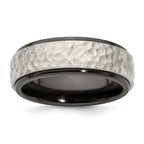 Edward Mirell Black Ti with Hammered Argentium Sterling Silver Center Step Edge 8mm Band
