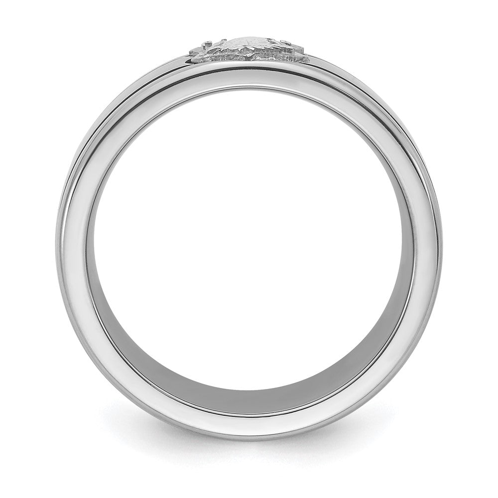 Edward Mirell Titanium Brushed Blue Anodized Double Groove with Sterling Silver Police Shield Flat 10mm Band