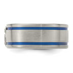 Edward Mirell Titanium Brushed Blue Anodized Double Groove with Sterling Silver Police Shield Flat 10mm Band