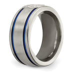 Edward Mirell Titanium Brushed Blue Anodized Double Groove with Sterling Silver Police Shield Flat 10mm Band