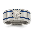 Edward Mirell Titanium Brushed Blue Anodized Double Groove with Sterling Silver Police Shield Flat 10mm Band