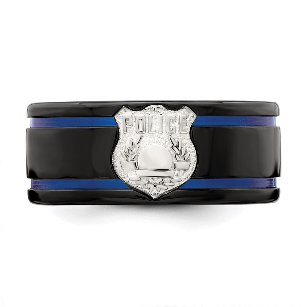 Edward Mirell Black Ti Blue Anodized w/ SS Police Shield Tag 10mm Band