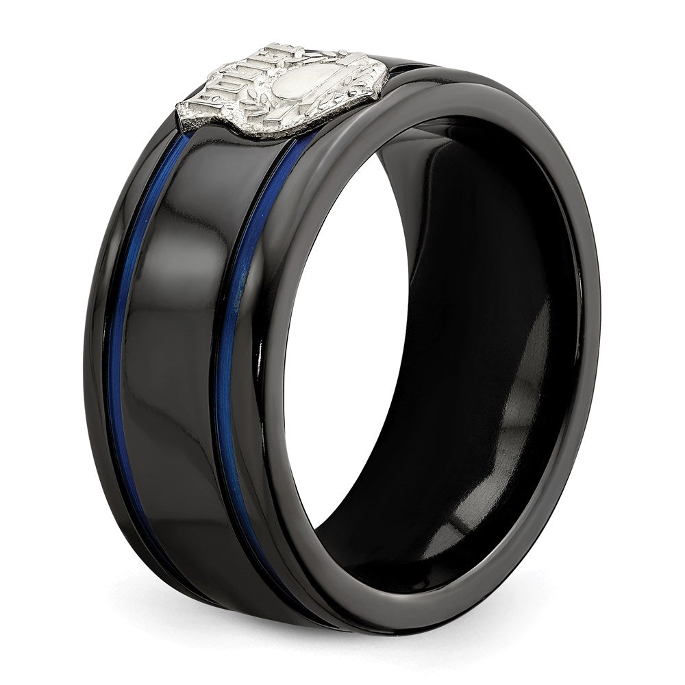 Edward Mirell Black Ti Blue Anodized w/ SS Police Shield Tag 10mm Band