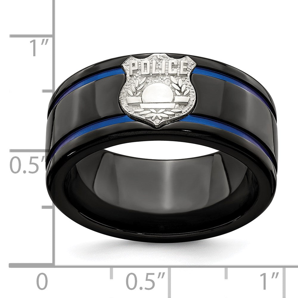 Edward Mirell Black Ti Blue Anodized w/ SS Police Shield Tag 10mm Band