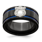 Edward Mirell Black Ti Blue Anodized w/ SS Police Shield Tag 10mm Band