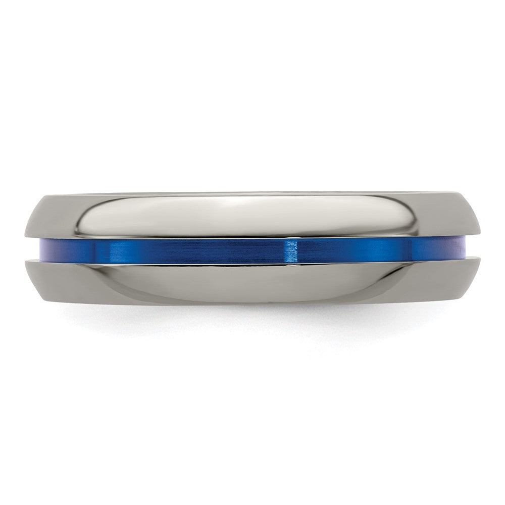 Edward Mirell Titanium with Blue Anodized Center Stripe Domed 6mm Band