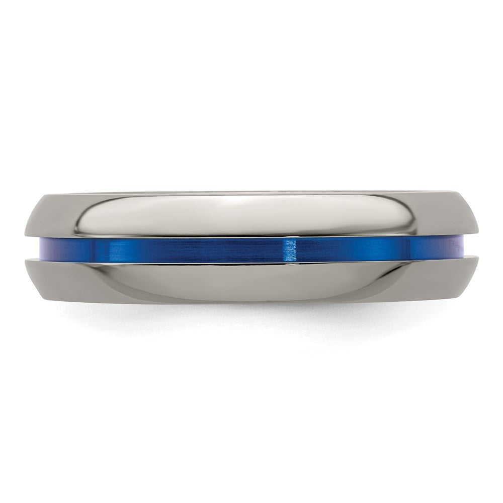 Edward Mirell Titanium with Blue Anodized Center Stripe Domed 6mm Band