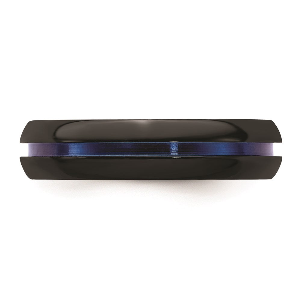 Edward Mirell Black Ti with Blue Anodized Center Stripe Domed 6mm Band
