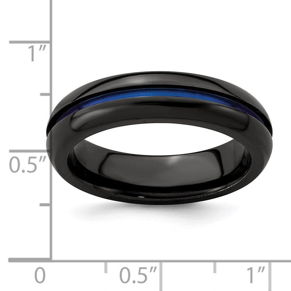 Edward Mirell Black Ti with Blue Anodized Center Stripe Domed 6mm Band