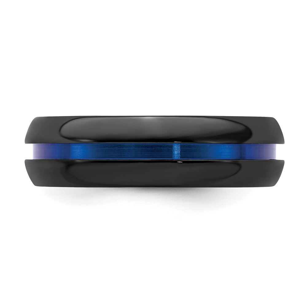 Edward Mirell Black Ti with Blue Anodized Center Stripe Domed 7mm Band