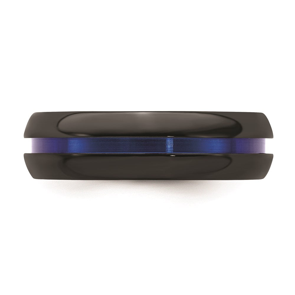 Edward Mirell Black Ti with Blue Anodized Center Stripe Domed 7mm Band