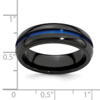 Edward Mirell Black Ti with Blue Anodized Center Stripe Domed 7mm Band