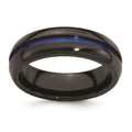 Edward Mirell Black Ti with Blue Anodized Center Stripe Domed 7mm Band