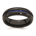 Edward Mirell Black Ti with Blue Anodized Center Stripe Domed 7mm Band