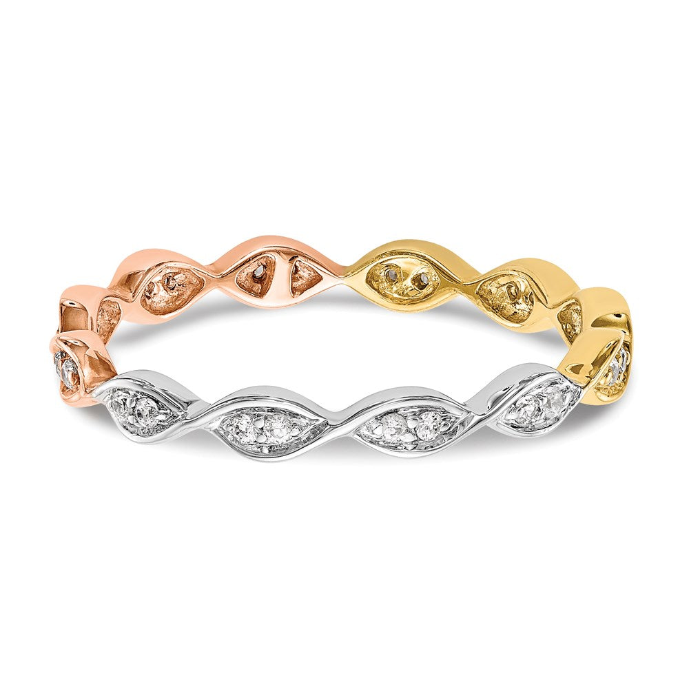 14k Tri-color Gold 1/6CT Vintage Pave Diamond Eternity Band