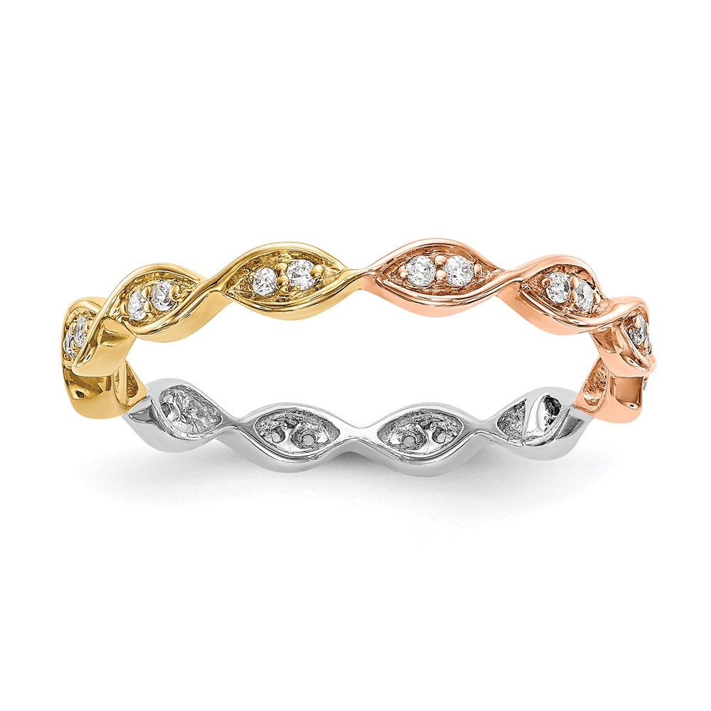 14k Tri-color Gold 1/6CT Vintage PaveDiamond Eternity Band