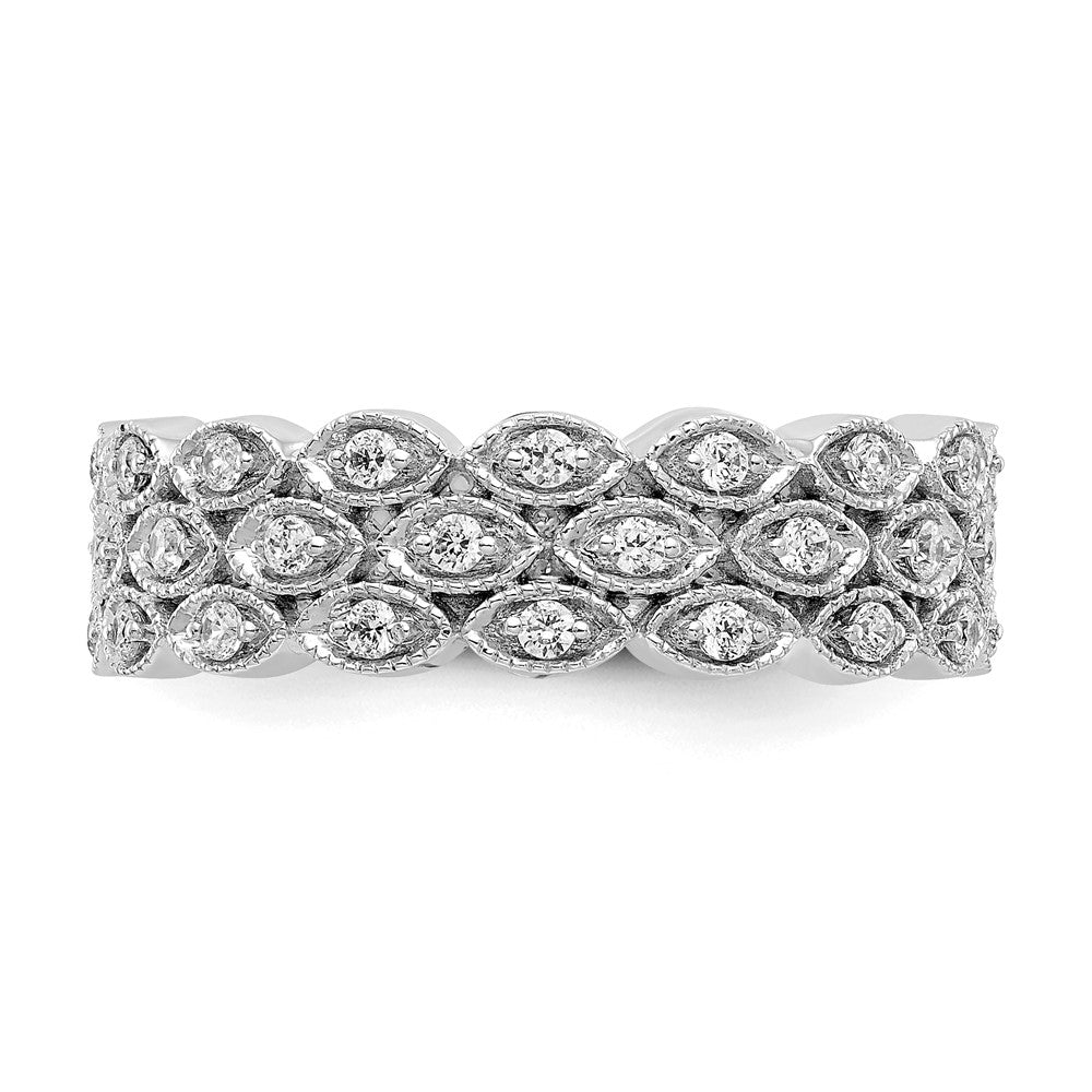 14k White Gold Polished 1/2 CT 3 Row Vintage Pave Diamond Eternity Band