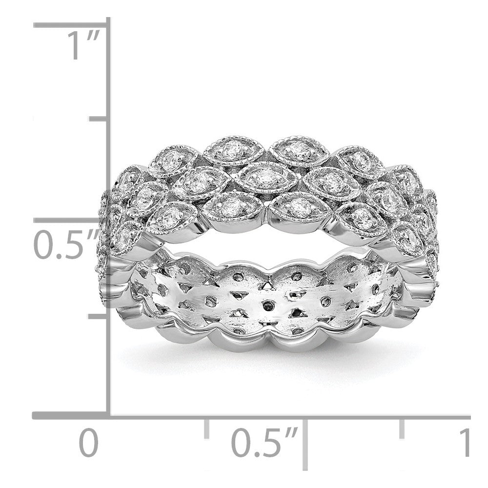 14k White Gold Polished 1/2 CT 3 Row Vintage Pave Diamond Eternity Band