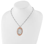 Sterling Silver & Rose Gold-plated Textured Oval w/ 2in ext Necklace