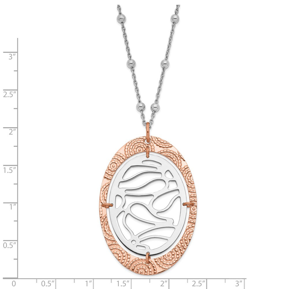 Sterling Silver & Rose Gold-plated Textured Oval w/ 2in ext Necklace