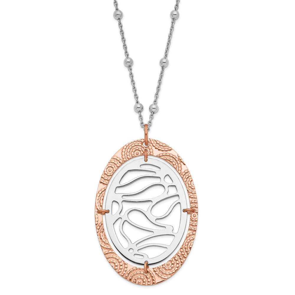 Sterling Silver & Rose Gold-plated Textured Oval w/ 2in ext Necklace