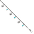 Sterling Silver Rhodium-plated Turquoise and Shell Charms 9 inch Plus 1 inch Extender - Total 10 inch Anklet