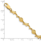 14K Polished Dolphin and Sea Shell 7 inch Bracelet