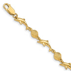 14K Polished Dolphin and Sea Shell 7 inch Bracelet
