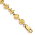 14K Diamond-cut Starfish/Sand Dollar/Shell 7 inch Bracelet