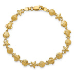 14k Polished and Textured Sea Life 7 inch Bracelet