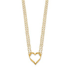 14K Double Strand Heart Pendant 16 inch Necklace Plus 2 inch Extender