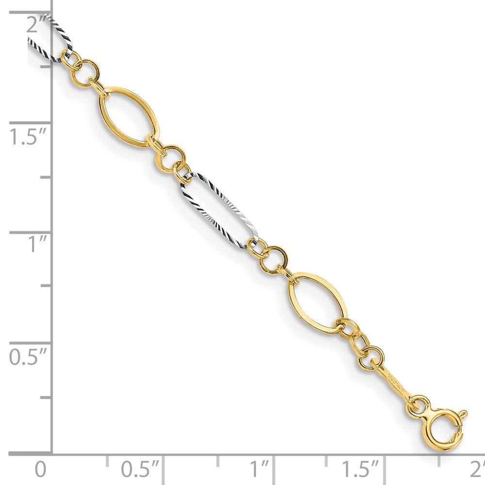 14k Two-tone Polished and Textured Oval Link 7.25 inch Bracelet