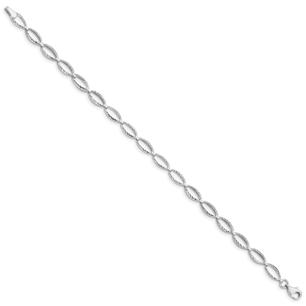 14k White Gold Polished Textured Oval Link Bracelet