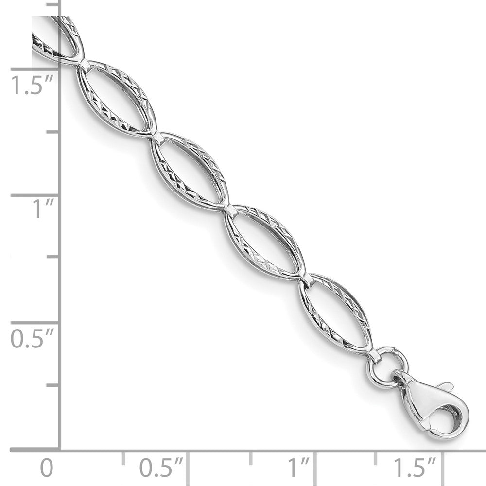 14k White Gold Polished Textured Oval Link Bracelet