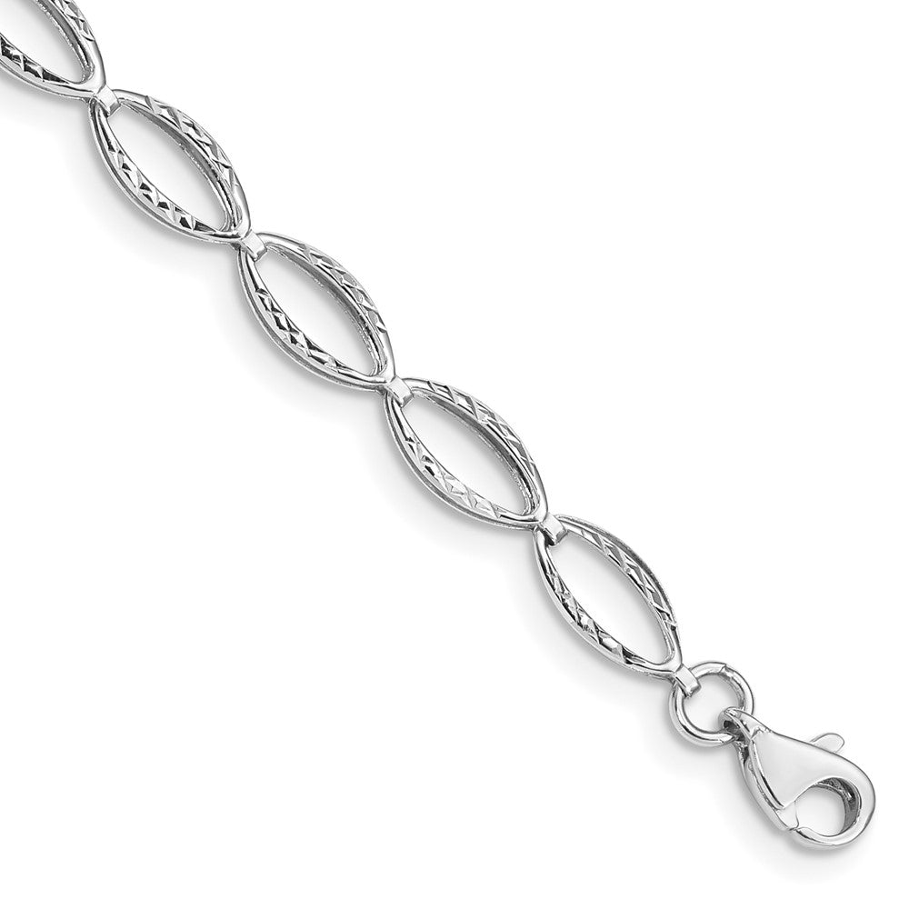 14k White Gold Polished Textured Oval Link Bracelet