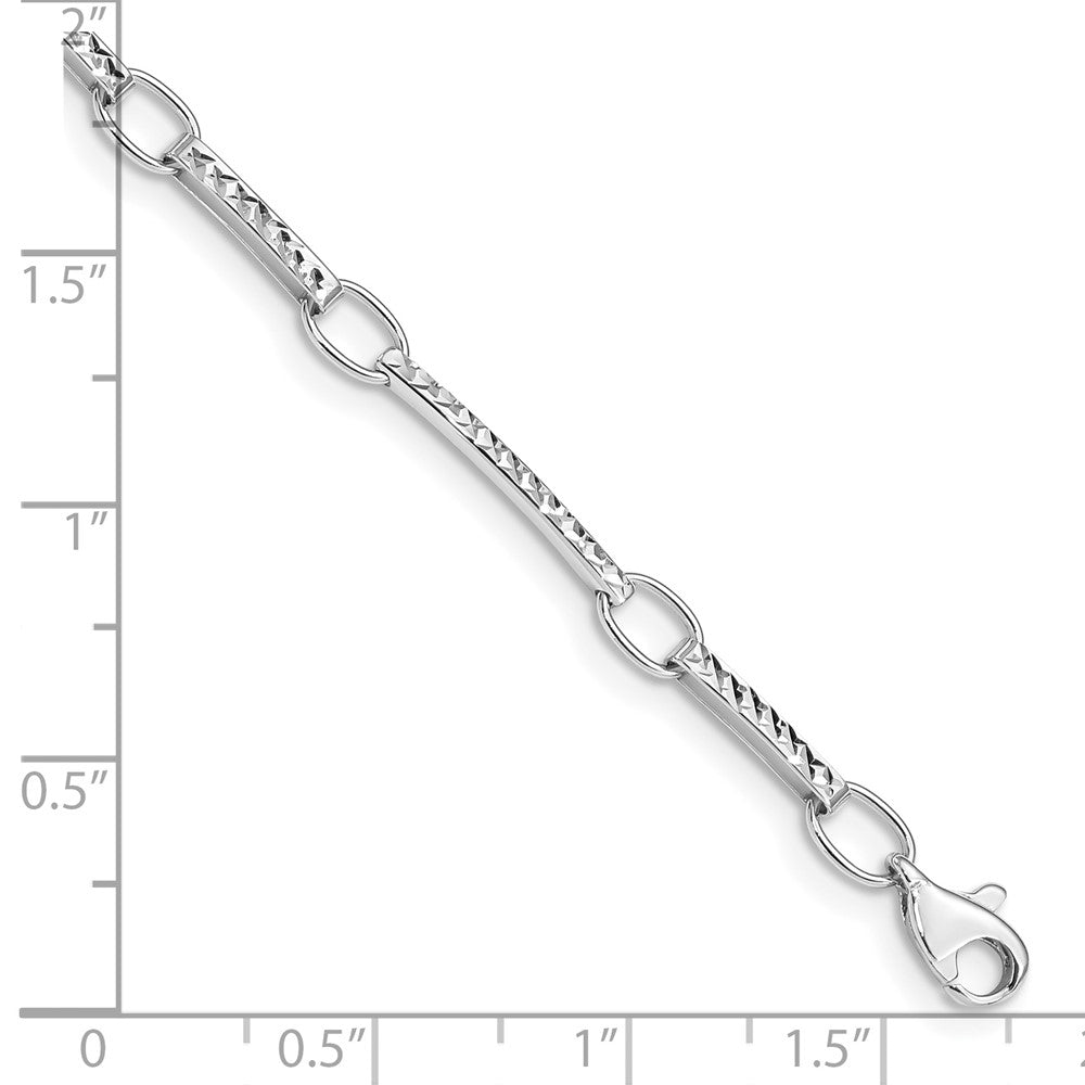 14k White Gold Polished and Textured Oval and Bar Link Bracelet