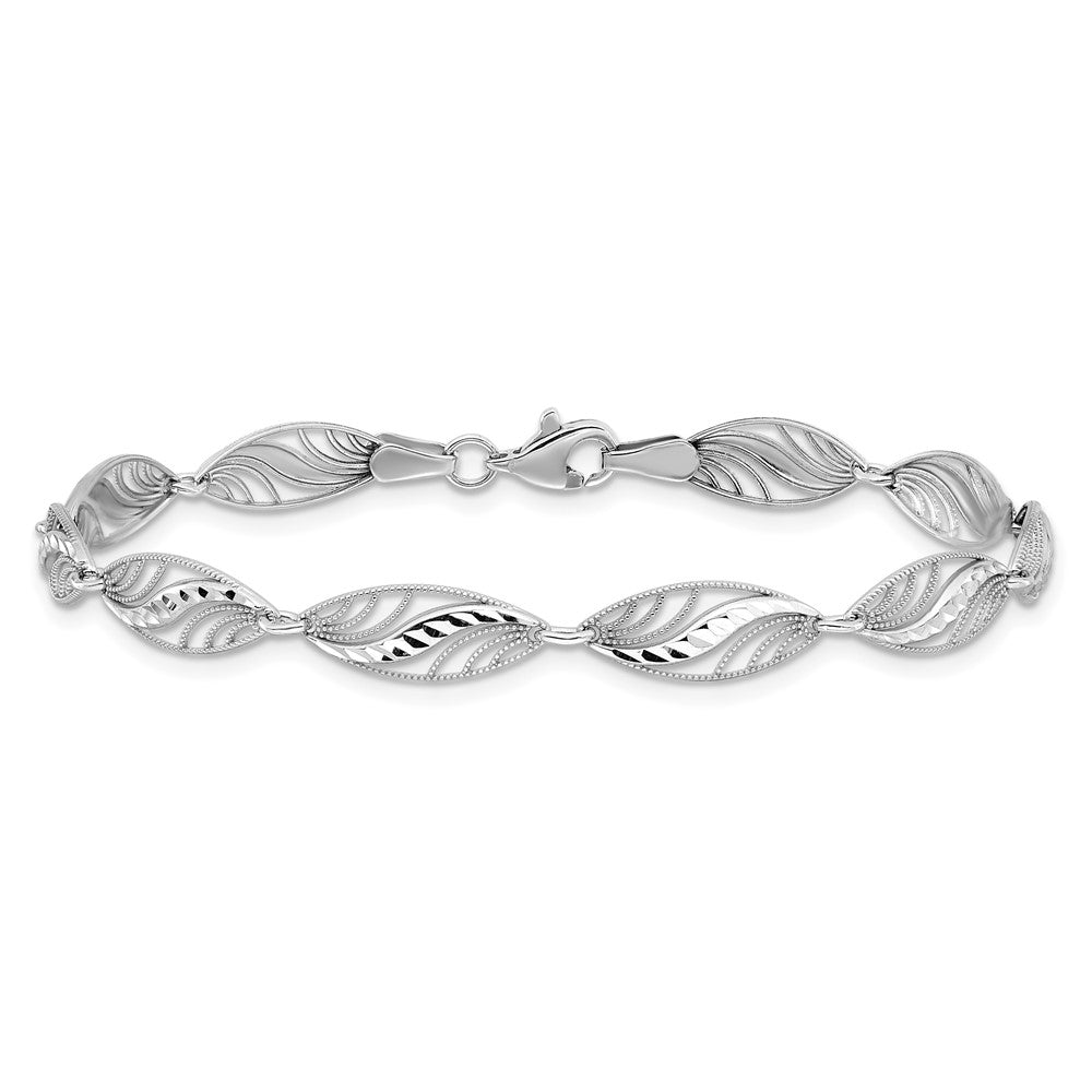 14k White Gold Oval Filigree Diamond-cut Bracelet
