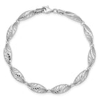 14k White Gold Oval Filigree Diamond-cut Bracelet