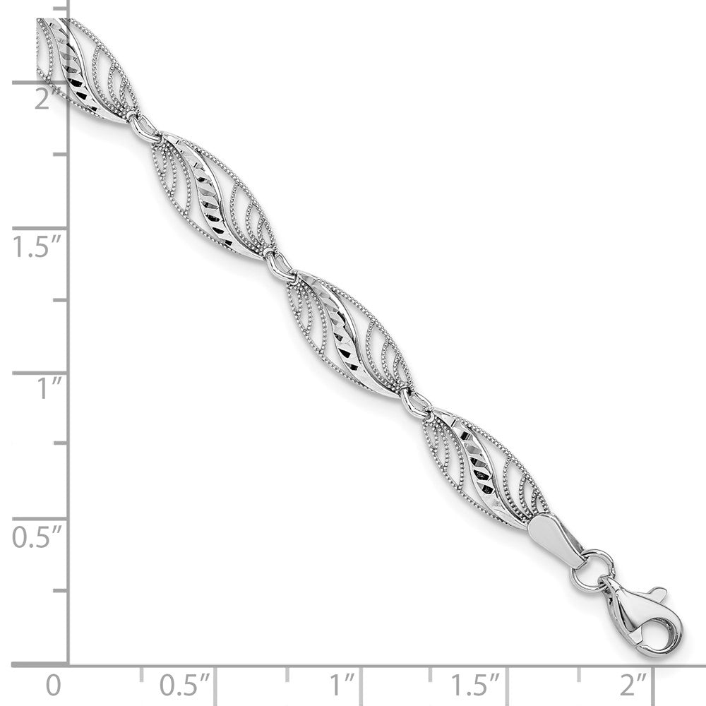 14k White Gold Oval Filigree Diamond-cut Bracelet