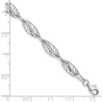 14k White Gold Oval Filigree Diamond-cut Bracelet