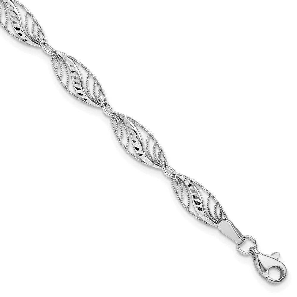 14k White Gold Oval Filigree Diamond-cut Bracelet