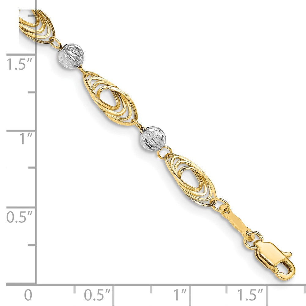 14K Two-tone Oval Links with Diamond-cut Beads Bracelet