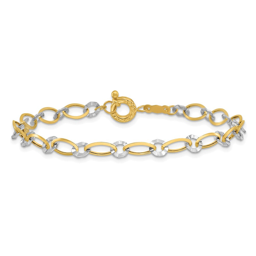 14K Two-tone Oval and Diamond-cut Circle Bracelet